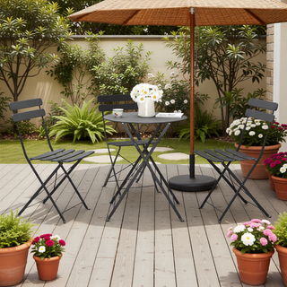 Sunvega 3-Piece Pink Metal Patio Bistro Set with Folding Chairs and Table
