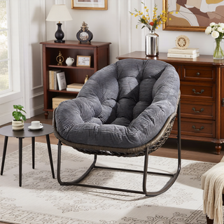 Sunvega Oversized Outdoor Rattan Rocking Chair with Padded Cushion and Steel Frame