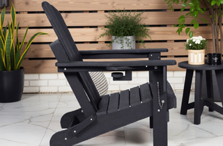 Sunvega Folding Adirondack Chair Set with Wood Texture and Side Table in Navy Blue
