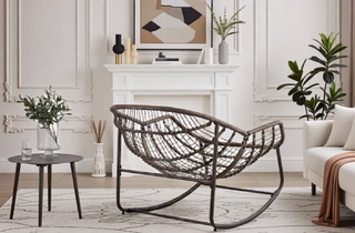 Sunvega Oversized Outdoor Rattan Rocking Chair with Padded Cushion and Steel Frame