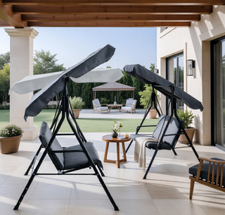 Sunvega Outdoor Porch Swing Chair with Canopy Table and Cup Holders for Two Adults