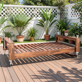 Sunvega Twin Size Acacia Wood Porch Swing Bed with Hemp Ropes for Garden