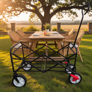 Sunvega Heavy Duty Folding Outdoor Cart with Front Wheel Brakes and Cup Holders