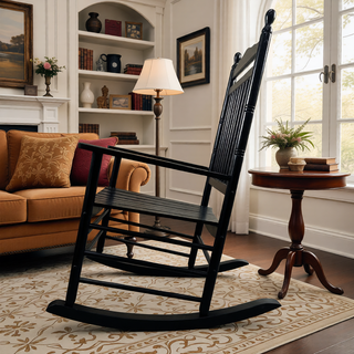 Sunvega Black Painted Populus Wood Porch Rocker Chair with Wide Seat