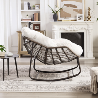 Sunvega Oversized Outdoor Rattan Rocking Chair with Padded Cushion and Steel Frame