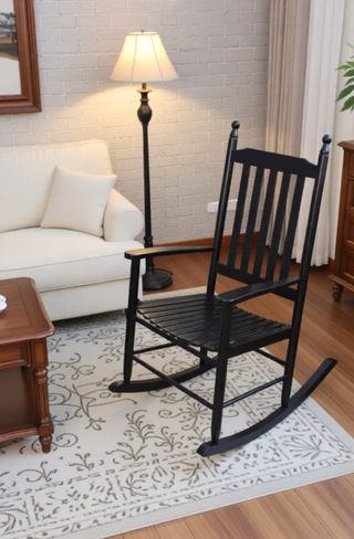 Sunvega Black Painted Populus Wood Porch Rocker Chair with Wide Seat