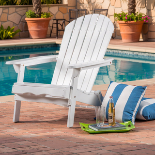 Sunvega Folding Acacia Wood Adirondack Chair with Slatted Seat and Rustic Design