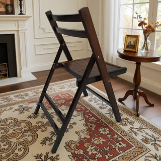 Sunvega Solid Wood Folding Chairs with Slatted Seat and Open Back for Events Set of 4