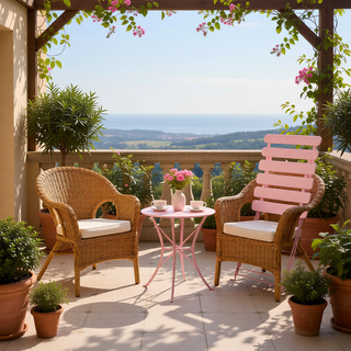 Sunvega 3-Piece Pink Metal Patio Bistro Set with Folding Chairs and Table