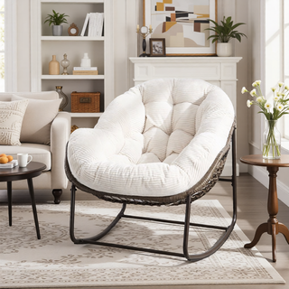 Sunvega Oversized Outdoor Rattan Rocking Chair with Padded Cushion and Steel Frame