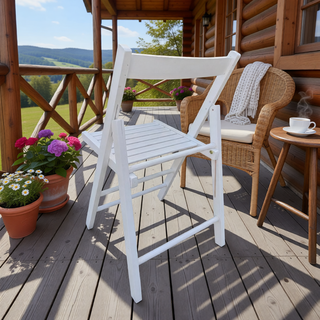 Sunvega Solid Wood Folding Chairs with Slatted Seat and Open Back for Events Set of 4