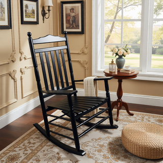 Sunvega Black Painted Populus Wood Porch Rocker Chair with Wide Seat
