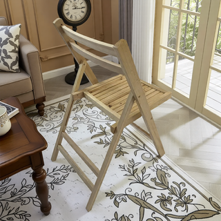 Sunvega Solid Wood Folding Chairs with Slatted Seat and Open Back for Events Set of 4