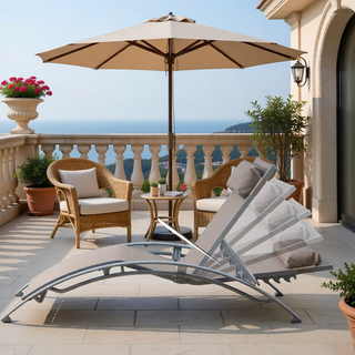 Sunvega Durable Textilene Fabric Chaise Lounge Chairs Set with Side Table