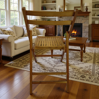 Sunvega Solid Wood Folding Chairs with Slatted Seat and Open Back for Events Set of 4