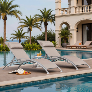 Sunvega Durable Textilene Fabric Chaise Lounge Chairs Set with Side Table