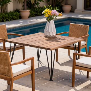 Sunvega Rustic Industrial Acacia Wood and Iron Frame Outdoor Coffee Table