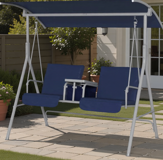Sunvega Outdoor Porch Swing Chair with Canopy Table and Cup Holders for Two Adults