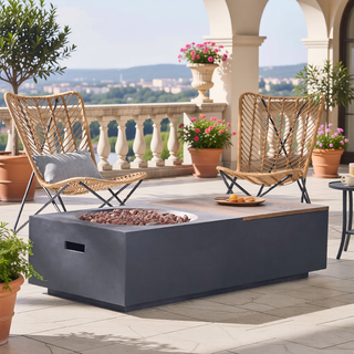 Sunvega Lightweight Concrete 50,000 BTU Rectangular Fire Pit Table with Storage