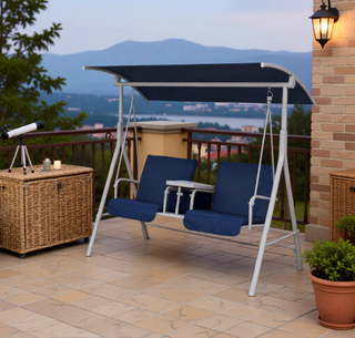 Sunvega Outdoor Porch Swing Chair with Canopy Table and Cup Holders for Two Adults