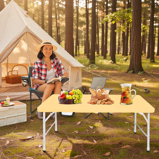 Sunvega 8ft Pink Folding Table with Waterproof Top and Foldable Design for Camping