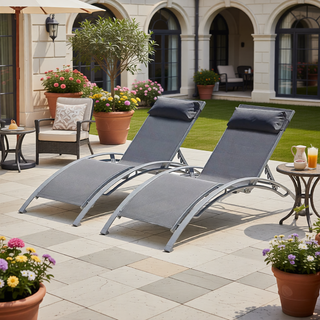 Sunvega Durable Textilene Fabric Chaise Lounge Chairs Set with Side Table