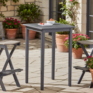 Sunvega Acacia Wood Square Bar Table with Minimalist Design and Dark Gray Finish
