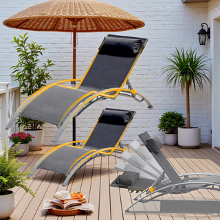 Sunvega Durable Textilene Fabric Chaise Lounge Chairs Set with Side Table