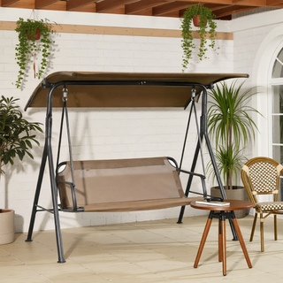 Sunvega Outdoor Porch Swing Chair with Canopy Table and Cup Holders for Two Adults