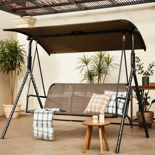 Sunvega Outdoor Porch Swing Chair with Canopy Table and Cup Holders for Two Adults