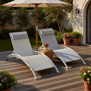 Sunvega Durable Textilene Fabric Chaise Lounge Chairs Set with Side Table
