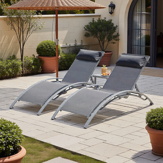 Sunvega Durable Textilene Fabric Chaise Lounge Chairs Set with Side Table