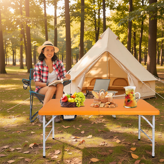 Sunvega 8ft Pink Folding Table with Waterproof Top and Foldable Design for Camping