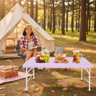 Sunvega 8ft Pink Folding Table with Waterproof Top and Foldable Design for Camping