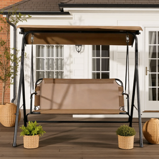 Sunvega Outdoor Porch Swing Chair with Canopy Table and Cup Holders for Two Adults