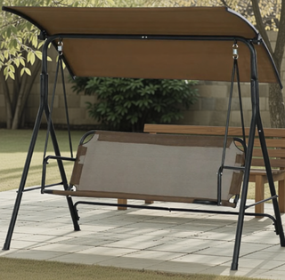 Sunvega Outdoor Porch Swing Chair with Canopy Table and Cup Holders for Two Adults