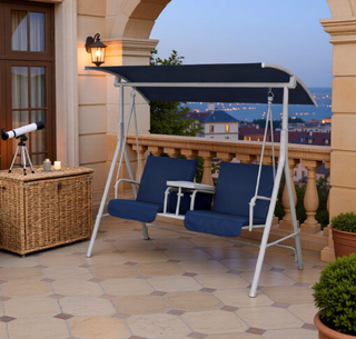 Sunvega Outdoor Porch Swing Chair with Canopy Table and Cup Holders for Two Adults