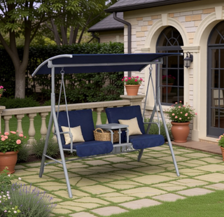 Sunvega Outdoor Porch Swing Chair with Canopy Table and Cup Holders for Two Adults