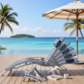 Sunvega Durable Textilene Fabric Chaise Lounge Chairs Set with Side Table