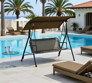 Sunvega Outdoor Porch Swing Chair with Canopy Table and Cup Holders for Two Adults