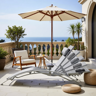 Sunvega Durable Textilene Fabric Chaise Lounge Chairs Set with Side Table