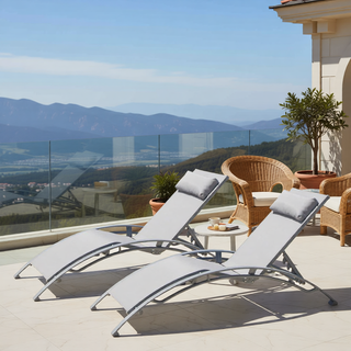 Sunvega Durable Textilene Fabric Chaise Lounge Chairs Set with Side Table
