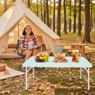 Sunvega 8ft Pink Folding Table with Waterproof Top and Foldable Design for Camping