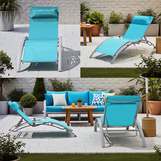 Sunvega Durable Textilene Fabric Chaise Lounge Chairs Set with Side Table
