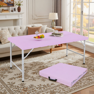 Sunvega 8ft Pink Folding Table with Waterproof Top and Foldable Design for Camping
