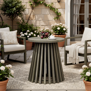 Sunvega Grey Acacia Wood Outdoor Round Side Table for Patio Backyard Balcony