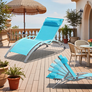 Sunvega Durable Textilene Fabric Chaise Lounge Chairs Set with Side Table