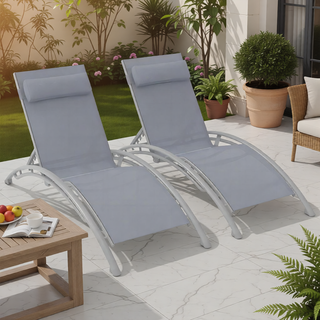Sunvega Durable Textilene Fabric Chaise Lounge Chairs Set with Side Table