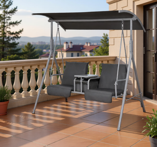Sunvega Outdoor Porch Swing Chair with Canopy Table and Cup Holders for Two Adults