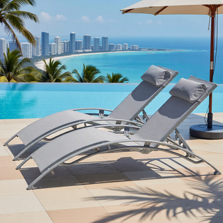 Sunvega Durable Textilene Fabric Chaise Lounge Chairs Set with Side Table